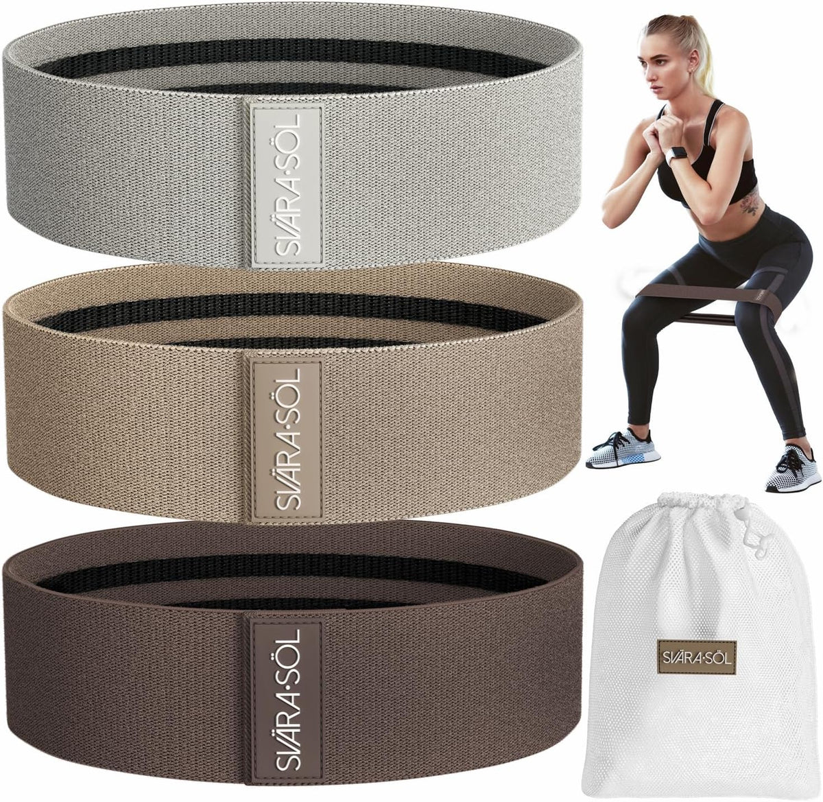 Fabric Resistance Bands Set of 3 for Legs, Glutes, Arms, Women Men Exercise