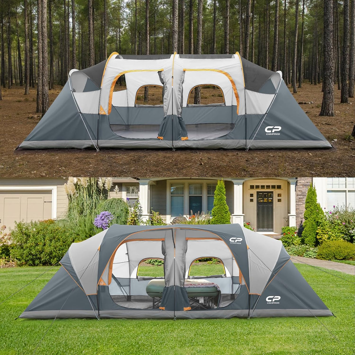 CAMPROS CP 12 Person Camping Tent, 3-Room Family Tent, Rainfly, Waterproof