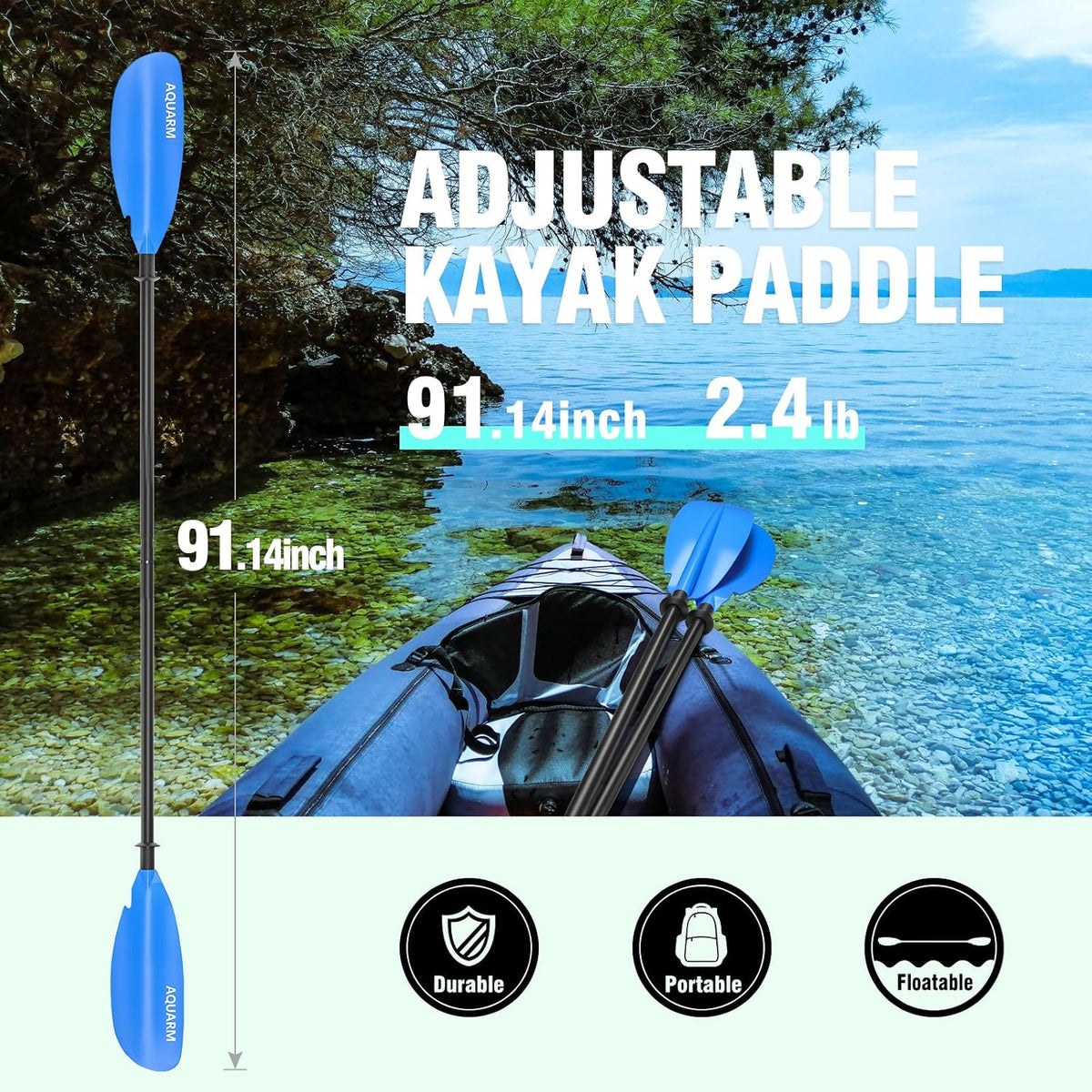 Kayak Paddle 231cm/91inch, Adjustable and Lightweight Kayaking Oar