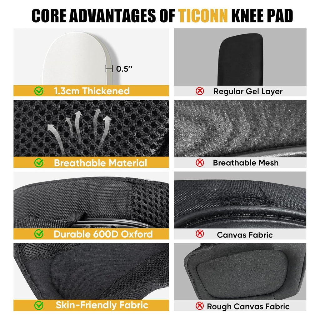 TICONN Gel Knee Pads for Work, Professional Heavy Duty Work Knee Pads for Men with Soft Foam and Gel Cushion for Men Construction, Garden, Flooring (Black/Yellow)