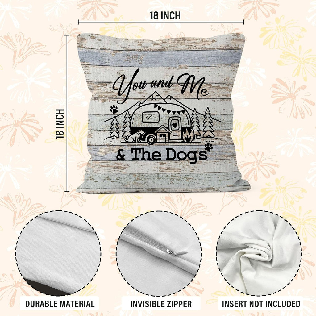 Camping Rv Pillow Covers 18x18 Set of 2, Camper Dog Campsite Pillow Covers for Home Bedroom Couch, You and Me and The Dogs,Camping Gifts for Women