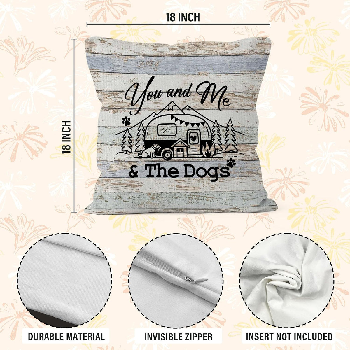 Camping Rv Pillow Covers 18x18 Set of 2, Camper Dog Campsite Pillow Covers for Home Bedroom Couch, You and Me and The Dogs,Camping Gifts for Women