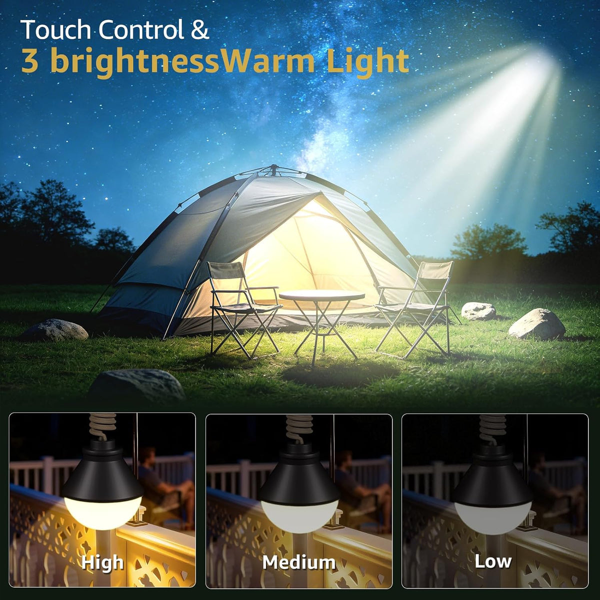 2-Pack LED Camping Lantern Rechargeable 5000mAh with Magnetic, 600LM Waterproof Battery Powered Hanging Tent Light, Cordless Portable Dimmable for Power Outages Hunting Survival Gear Outdoor