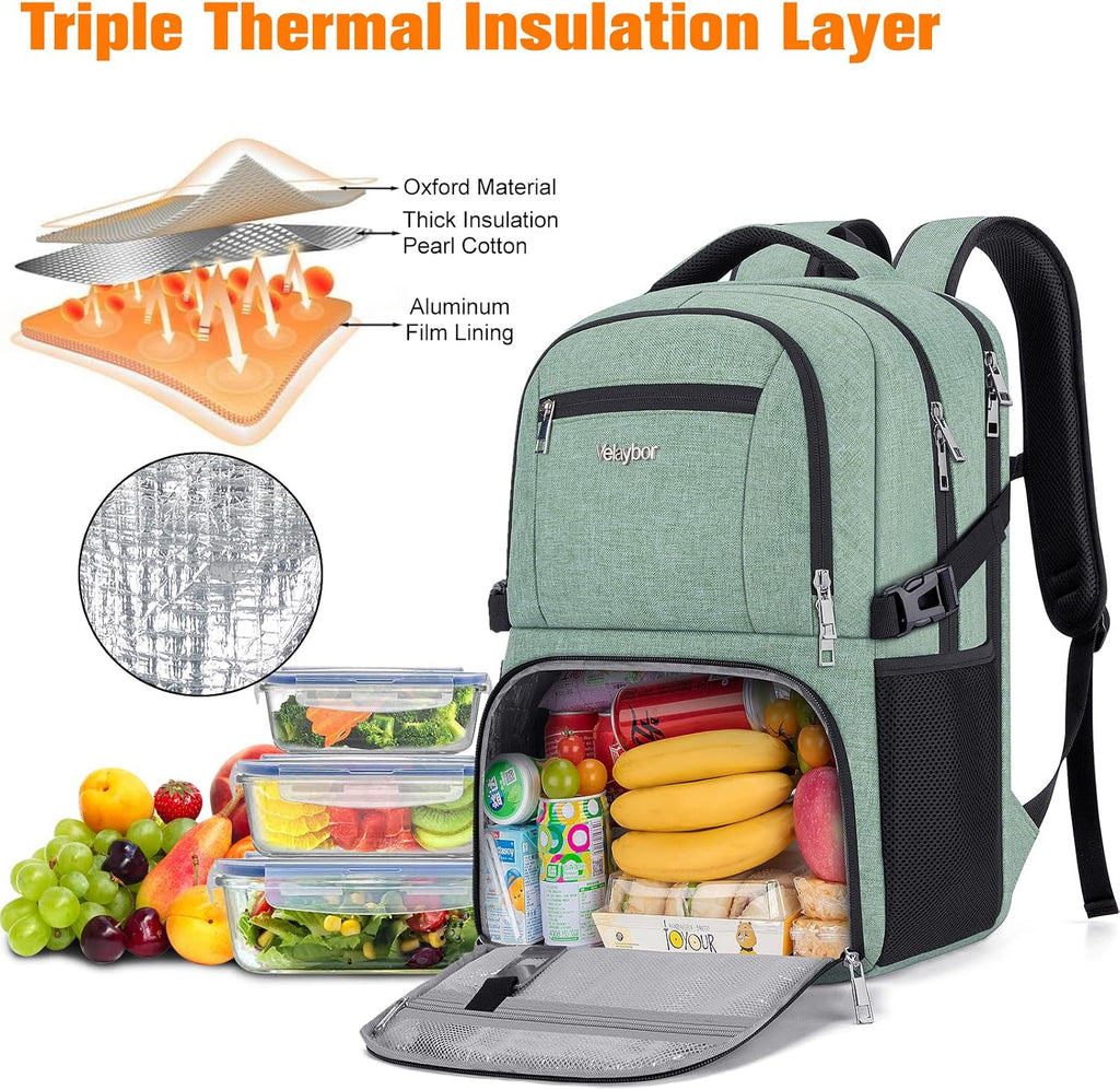 Insulated Lunch Backpack Fit 17" Laptop with Cooler Compartment