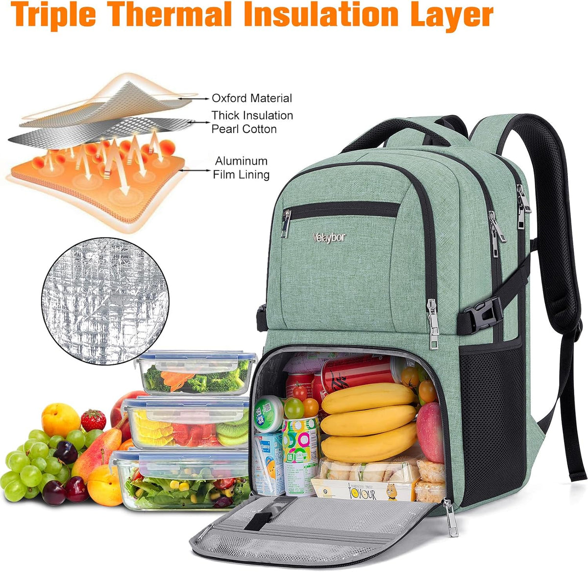 Insulated Lunch Backpack Fit 17" Laptop with Cooler Compartment