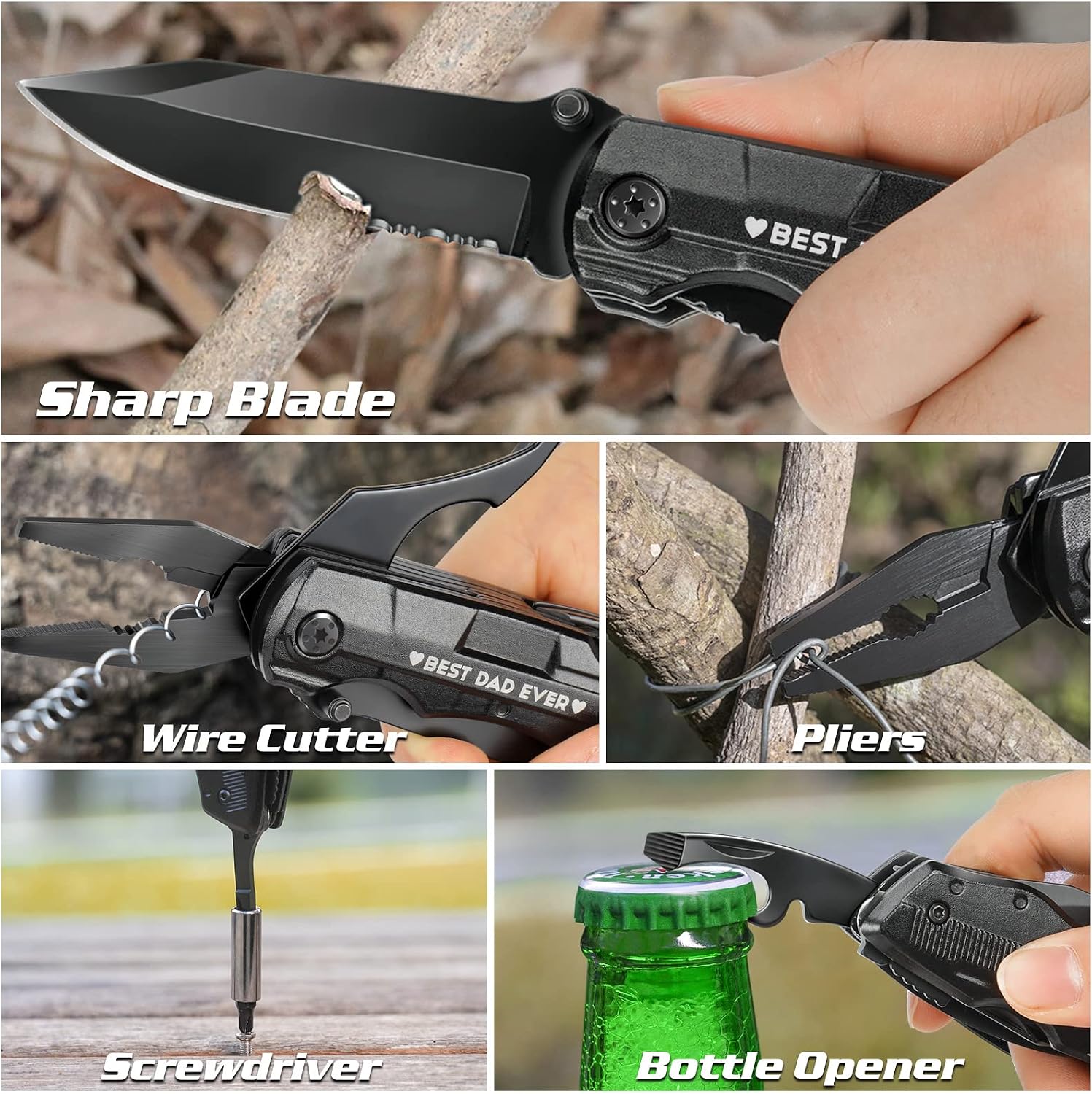 Dad Gifts from Daughter Son Wife Kids,BEST DAD EVER Multitool Knife,Christmas Birthday Father Day for Dad Step New Dad,Unique Camping Hunting Cycling Gift Ideas
