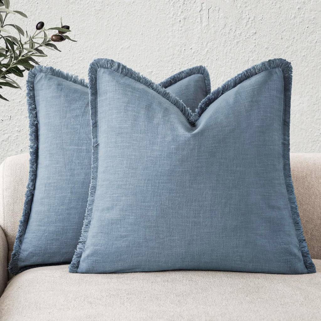 Foindtower Decorative Linen Fringe Throw Pillow Covers 20×20 Inch,Rust Red