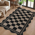 Checkered Easy Jute 3x5 Outdoor Patio Rug, Washable Rugs for Entryway Indoor Outdoor Area Rug Black Kitchen Rugs, Non-Slip Farmhouse Neutral Rug for Balcony Backyard