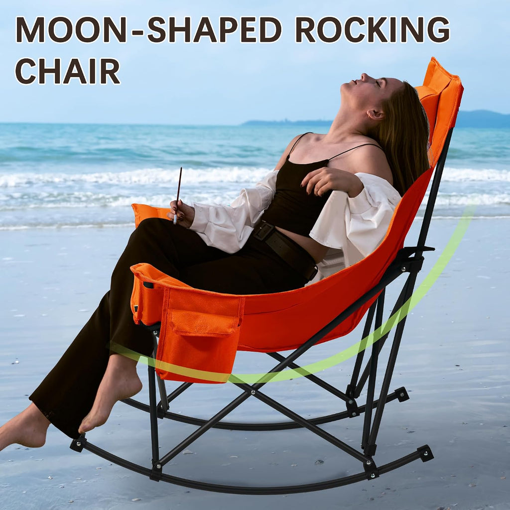 Unisakey Oversize Foldable Rocking Camping Chair300lbs Capacity,Orange