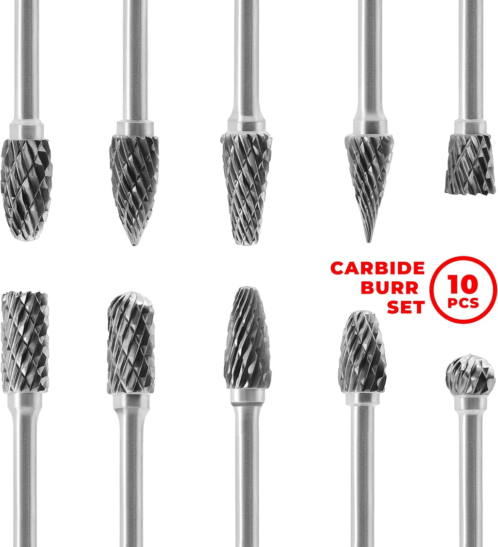 Tungsten Carbide Burr Set 1/8 (3 mm) Shank, Die Grinder Bits, 20 PC Cutting Burr Bits, Carving Bits for Dremel, Double Cut Rotary Burr Set for Metall Carving, Engraving, Drilling, Polishing