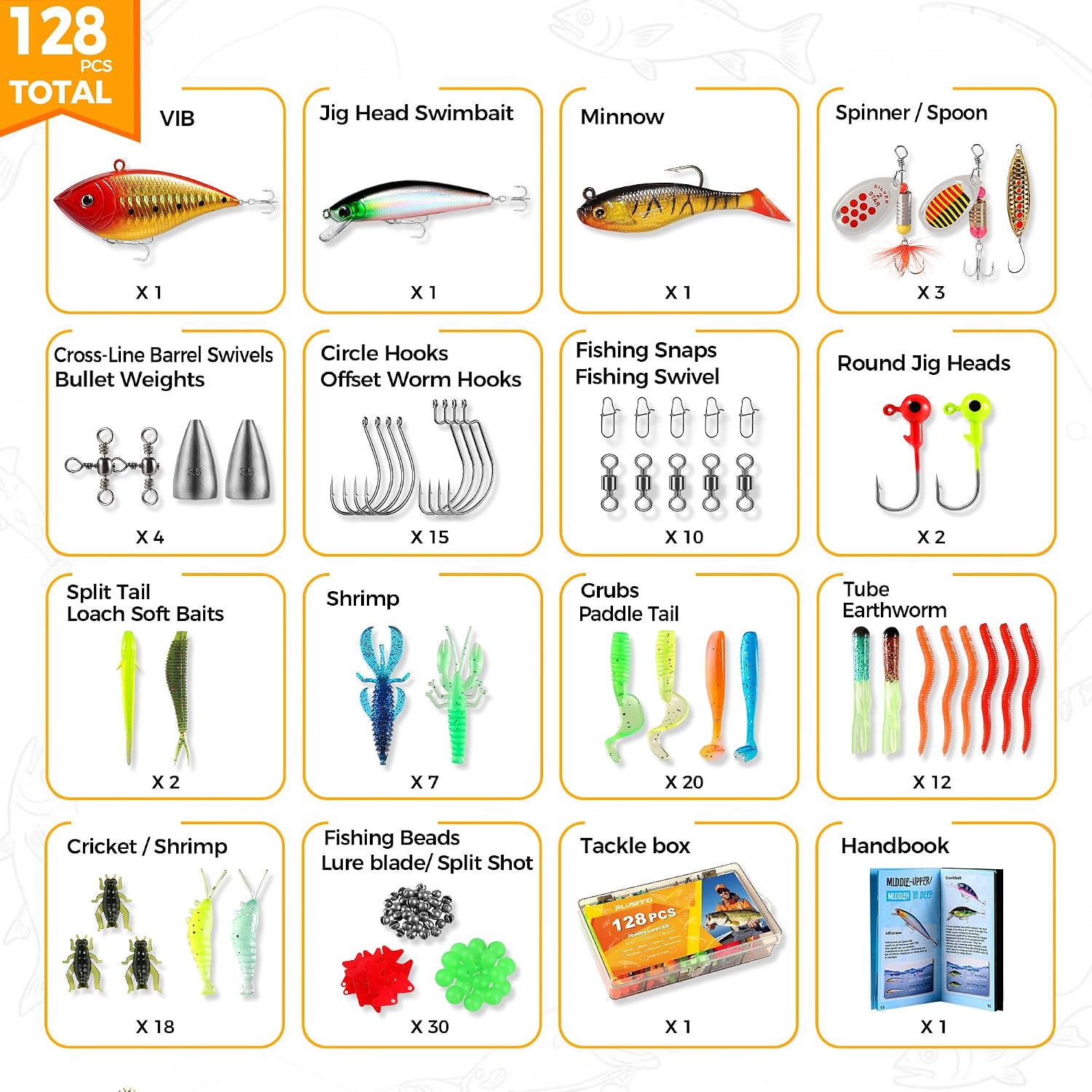 PLUSINNO Fishing Lures, All-in-One Fishing Tackle Box with Tackle Included, Fishing Gear Lure Bait Accessories Kit for Freshwater Bass Trout, Ideal Fishing Gifts for Men, Father & Beginners