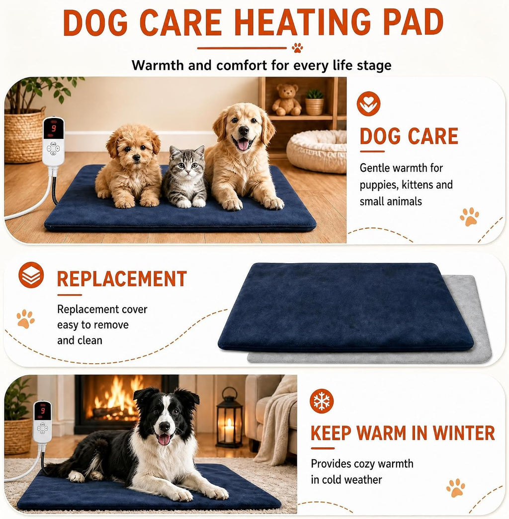 Dog Heating Pad Outdoor 28×18in with Adjustable 9 Temp Setting & Timer