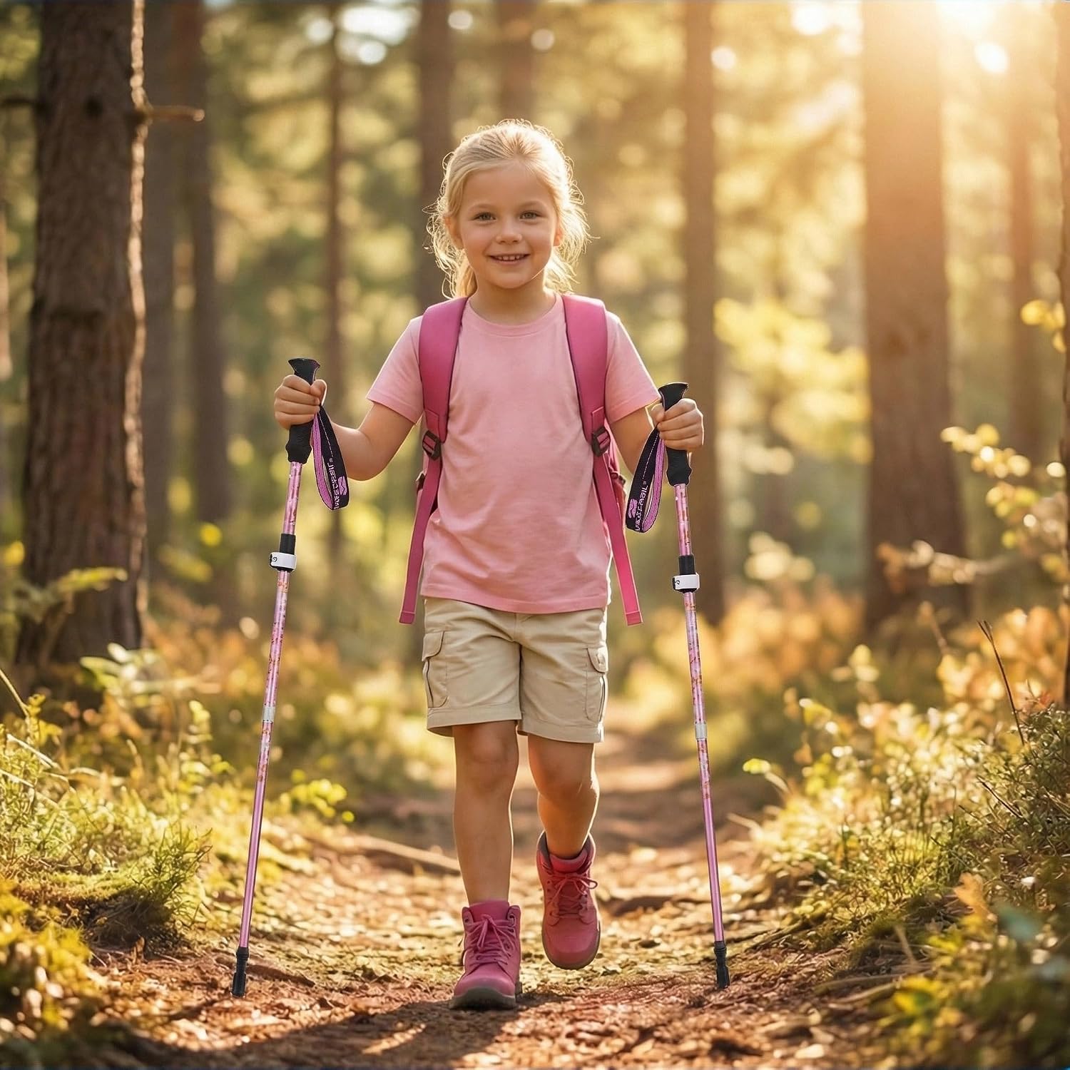 Kids Hiking Poles Lightweight Adjustable Trekking Sticks Collapsible