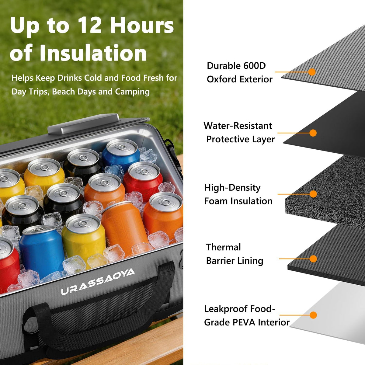 [2026 Updated] 50 Can Collapsible Soft Cooler Bag with Hard PP Lid, Leakproof Insulated Cooler with Quick-Access Top Hatch, Bottle Opener & Mini Table for Beach, Camping, Travel