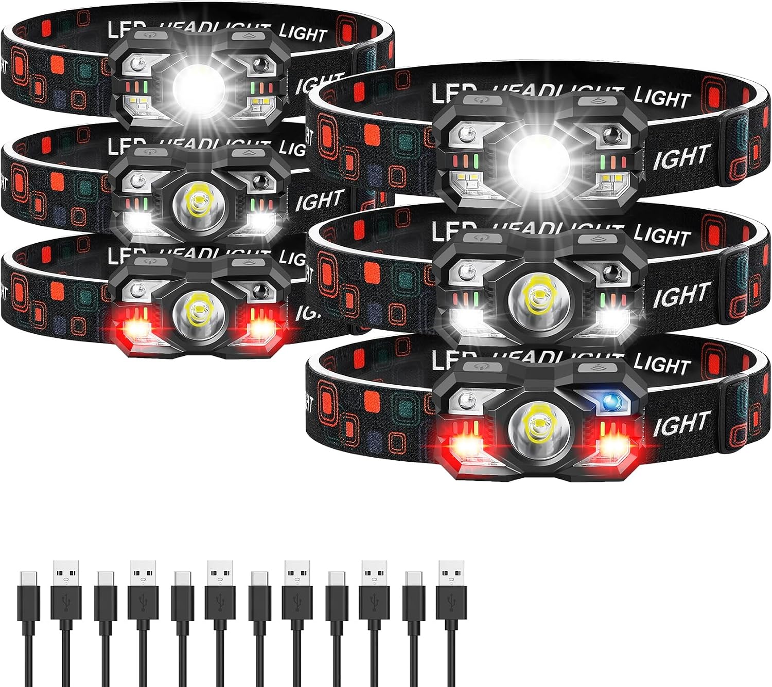 Headlamp Rechargeable 2Pack, 3000 Lumen Ultra-Light Bright Headlamp Flashlight with White Red Light, LED Headlight Motion Sensor, 5+5 Mode for Outdoor Camping Fishing Running Hiking (2)