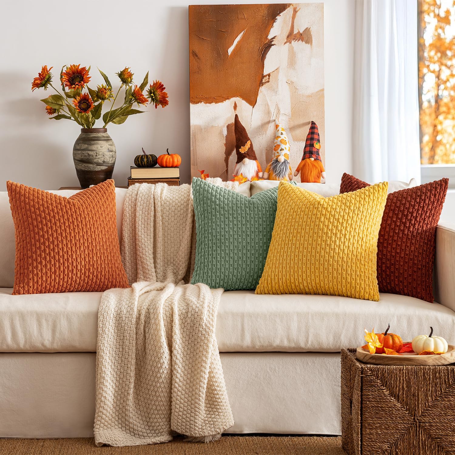 MIULEE Fall Burnt Orange Decorative Throw Pillow Covers 18x18 Set of 4