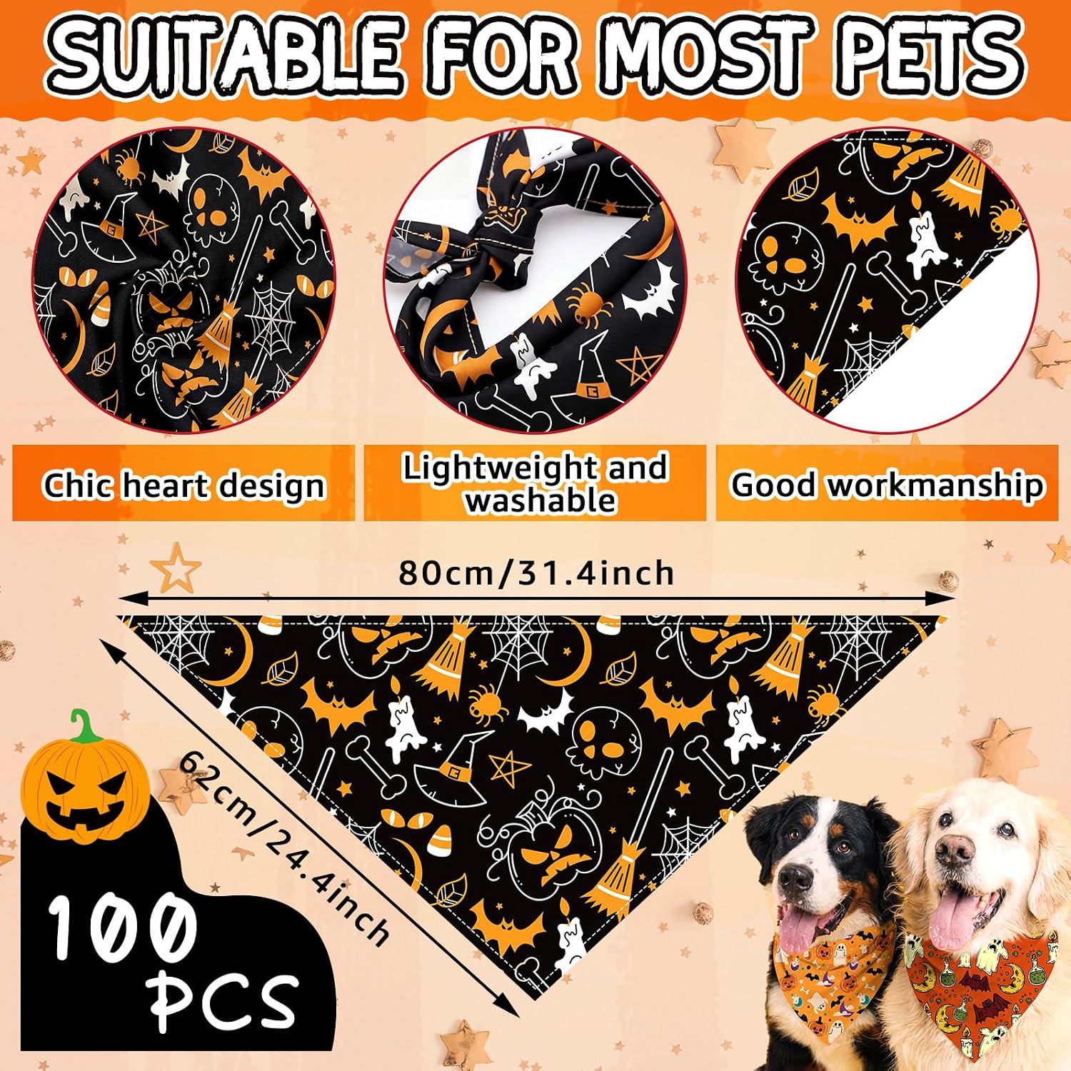 Huhumy 100 Pcs Seasonal Dog Bandanas Bulk Halloween Bandana for Large Dog