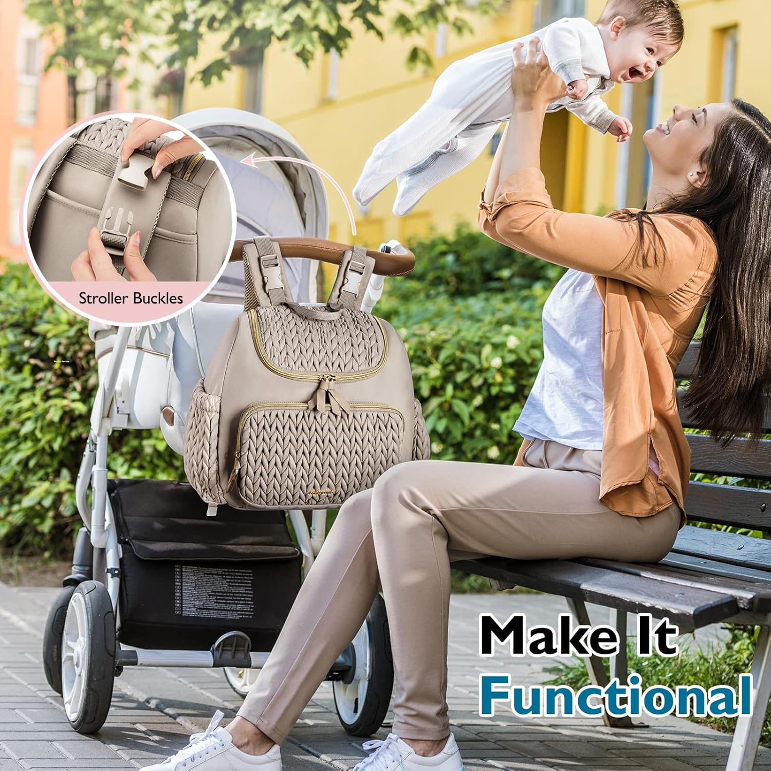 mommore Diaper Bag Backpack, Stylish Mini Baby Bag with Changing Pad