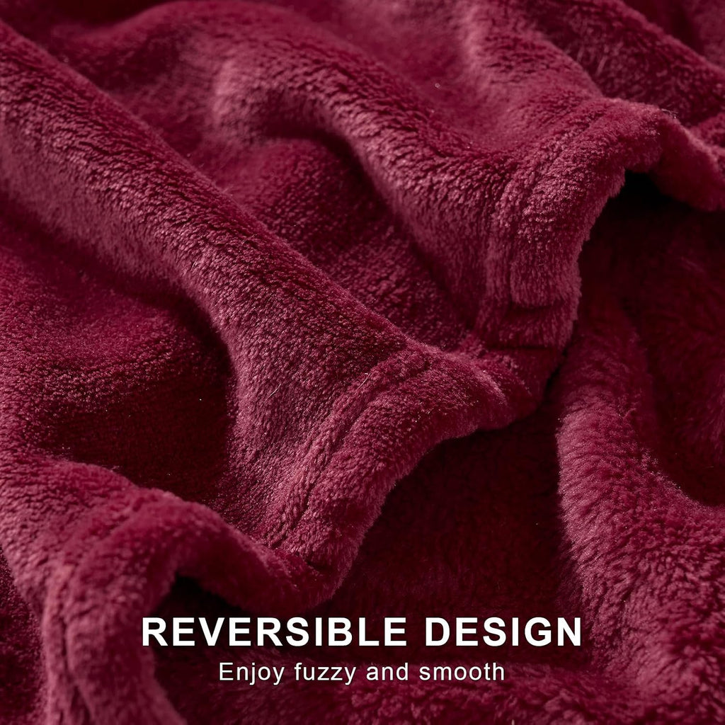 Hansleep Twin Burgundy Red Fleece Blanket, Soft Flannel Bed Blanket