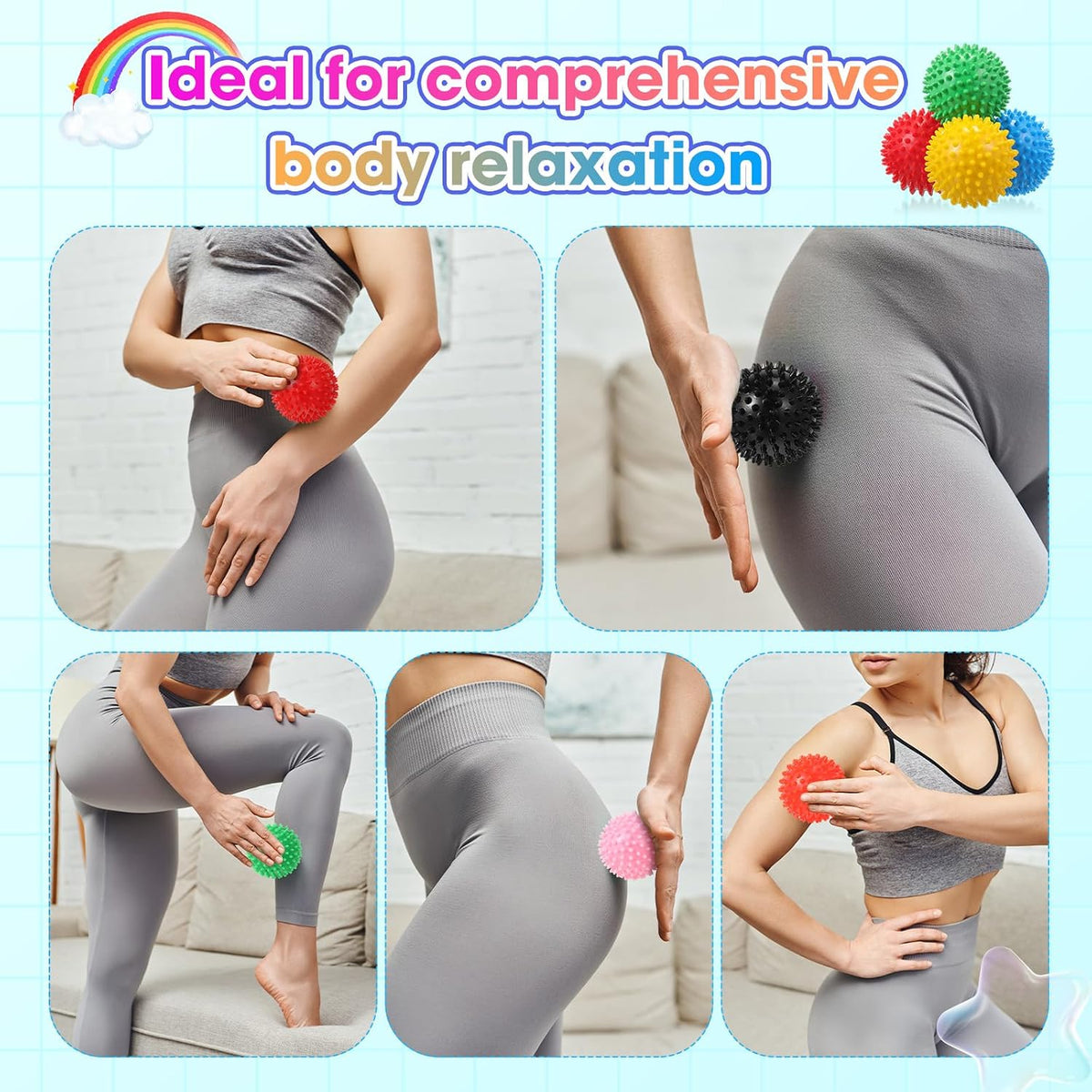 Liliful 20 Pcs Spiky Massage Balls for Feet, Back, Hand Massage Roller Squeeze Balls Plantar Fasciitis Ball Bulk for Foot Hand Therapy, 10 Colors 3 Inch Multipack