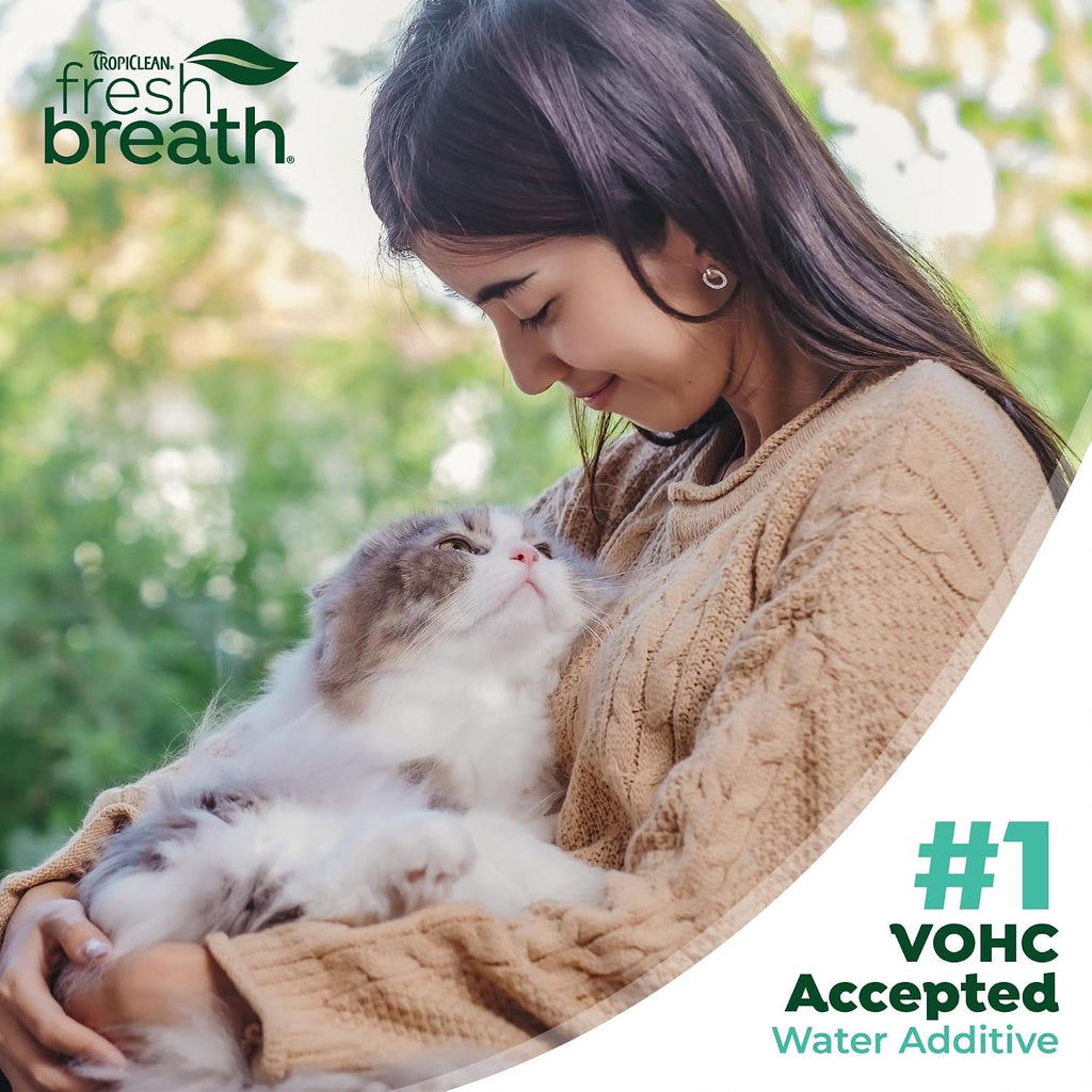 TropiClean Fresh Breath Water Additive for Cats, Cat Breath Freshener, 16oz