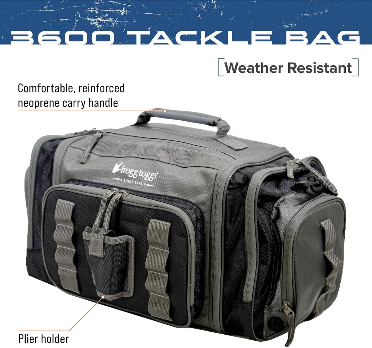 FROGG TOGGS Heavy Duty Fishing Tackle Duffle Bag, Black, 3600