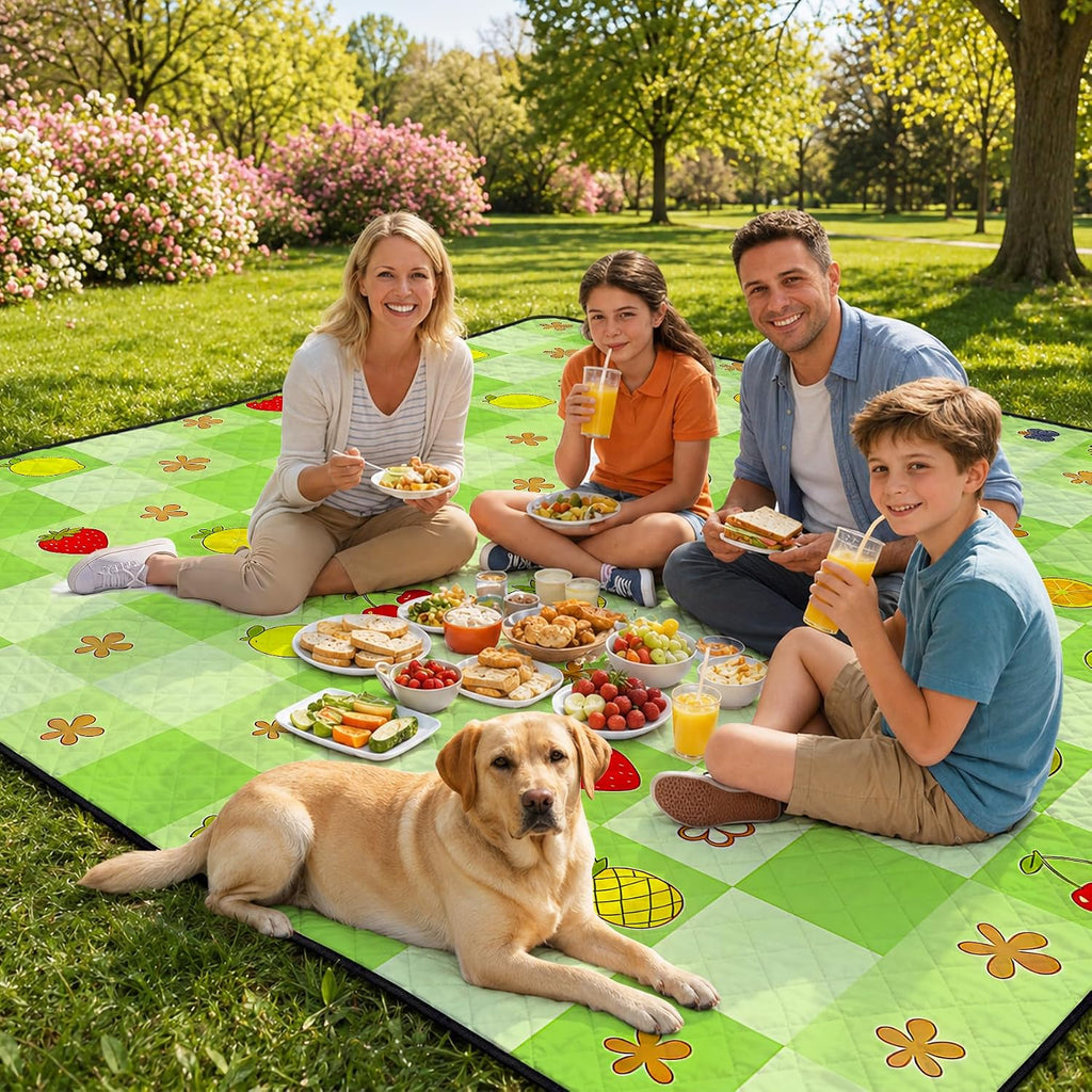 Picnic Blankets Outdoor Blanket,80"x 80" Extra Large Waterproof Sandproof Foldable Beach Blanket Grid Picnic Mat for Camping,Lawn,Park(Green)