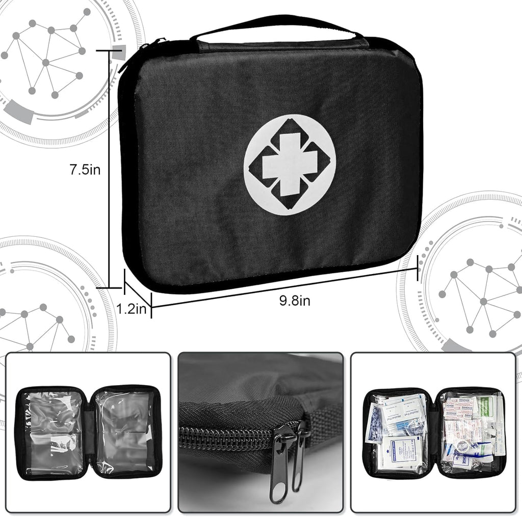 300Piece Travel First Aid Emergency Kit Home Essentials Hiking Survival Essential Kit for Outdoor Adventure Mini First Aid Kit for Backpack, Black 1st Aid