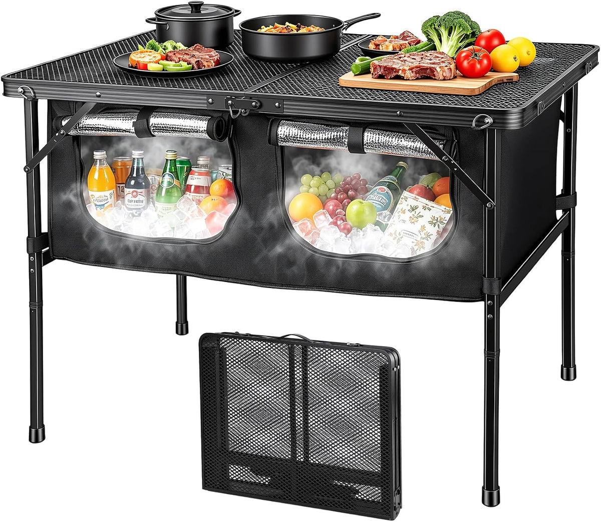 Folding Camping Table with Storage and Insulated Cooler Bag