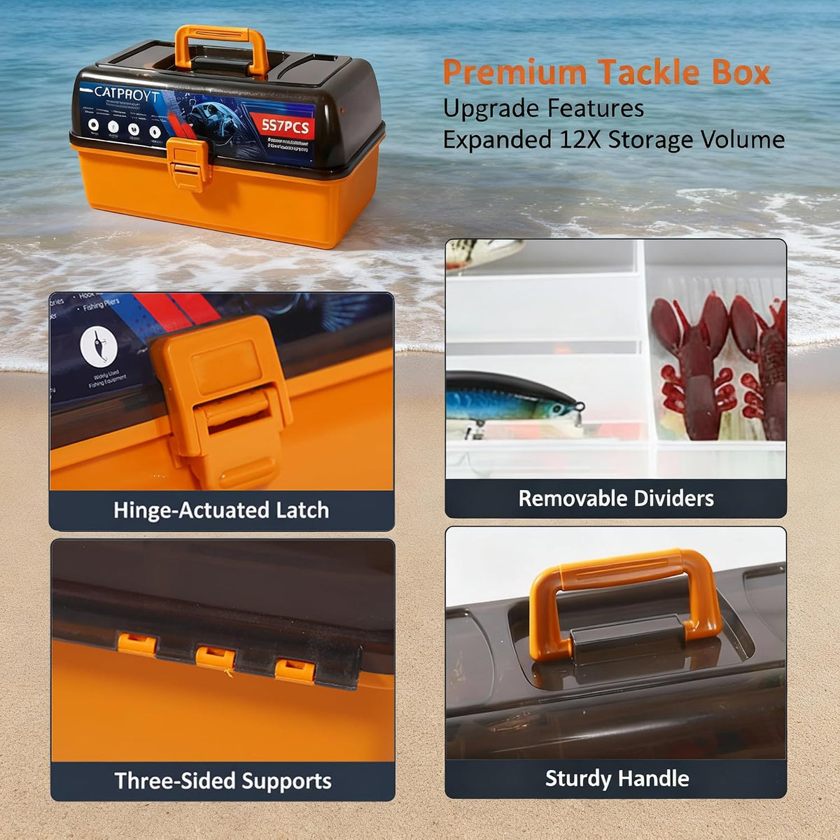 Waterproof 4-Tray Tackle Box with Tackle 557 Pcs Fishing Gear Kit