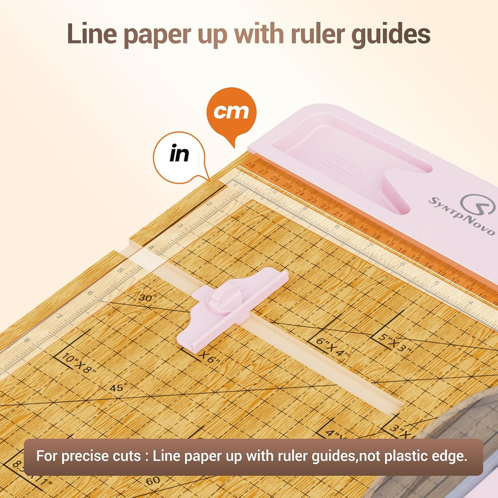 12 Inch Heavy Duty Paper Cutter, Wood Guillotine Paper Cutter & Paper Trimmer, 30 Sheets Capacity Paper Cutting Board for Classroom, Crafting, Cardstock Pink