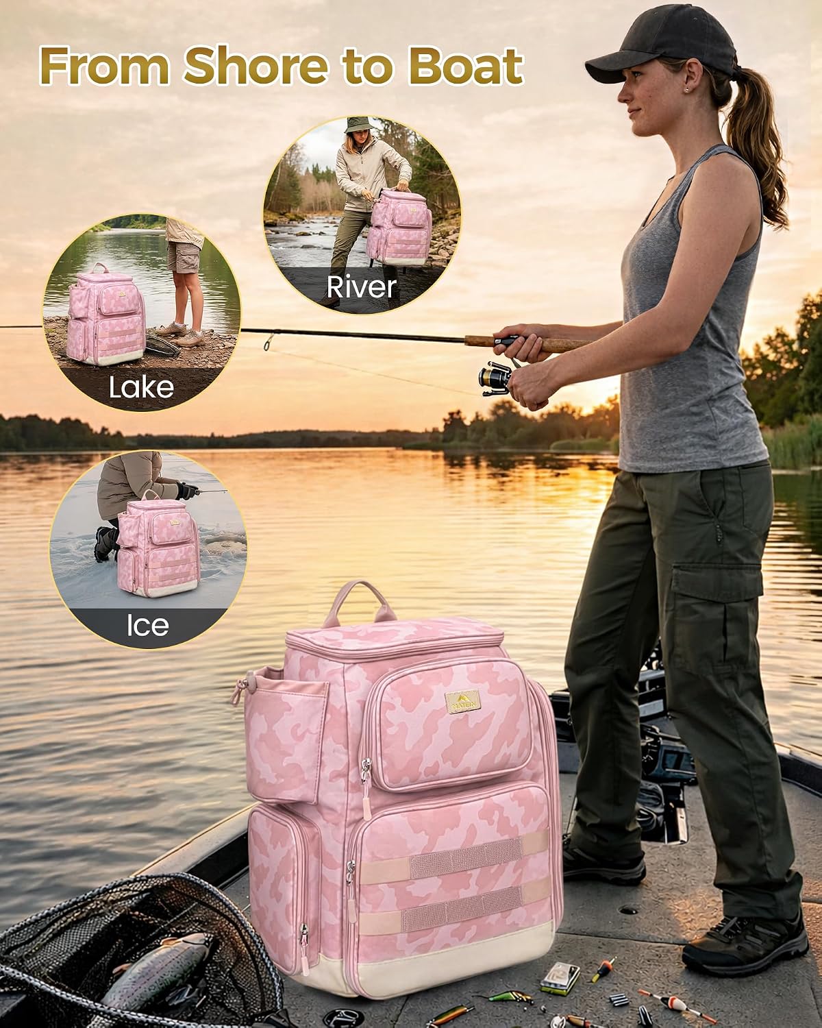 MATEIN Pro Fishing Backpack with 4 Tackle Boxes, 3600 Tackle Box Backpack