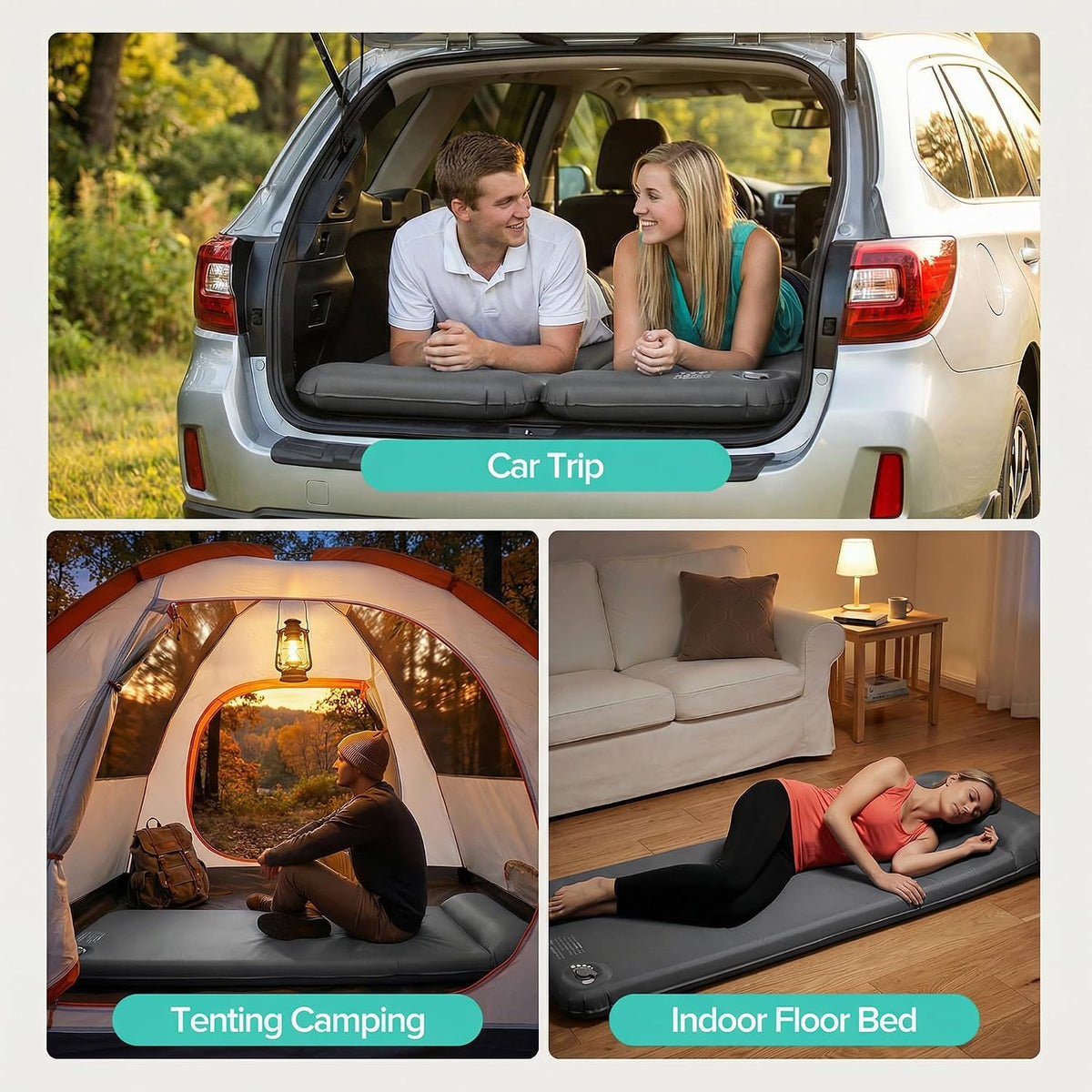 Self-Inflating Sleeping Pad for Camping, 3" Ultra-Thick Outdoor Camping Mat with Pillow & 9.5 R-Value, Insulated All-Season Foam Camping Mattress for Camping Travel Tent Car