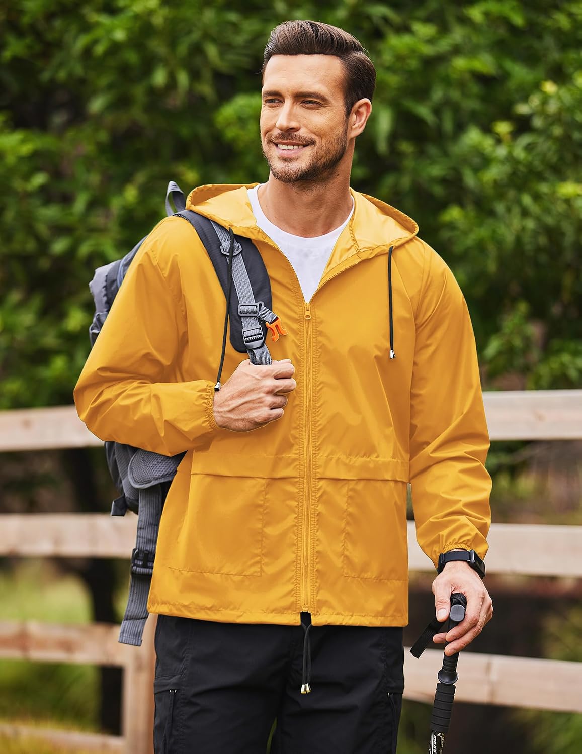 COOFANDY Mens Packable Rain Jacket Lightweight Waterproof Raincoat with Hood Outdoor Rain Gear Travel Hiking Cycling
