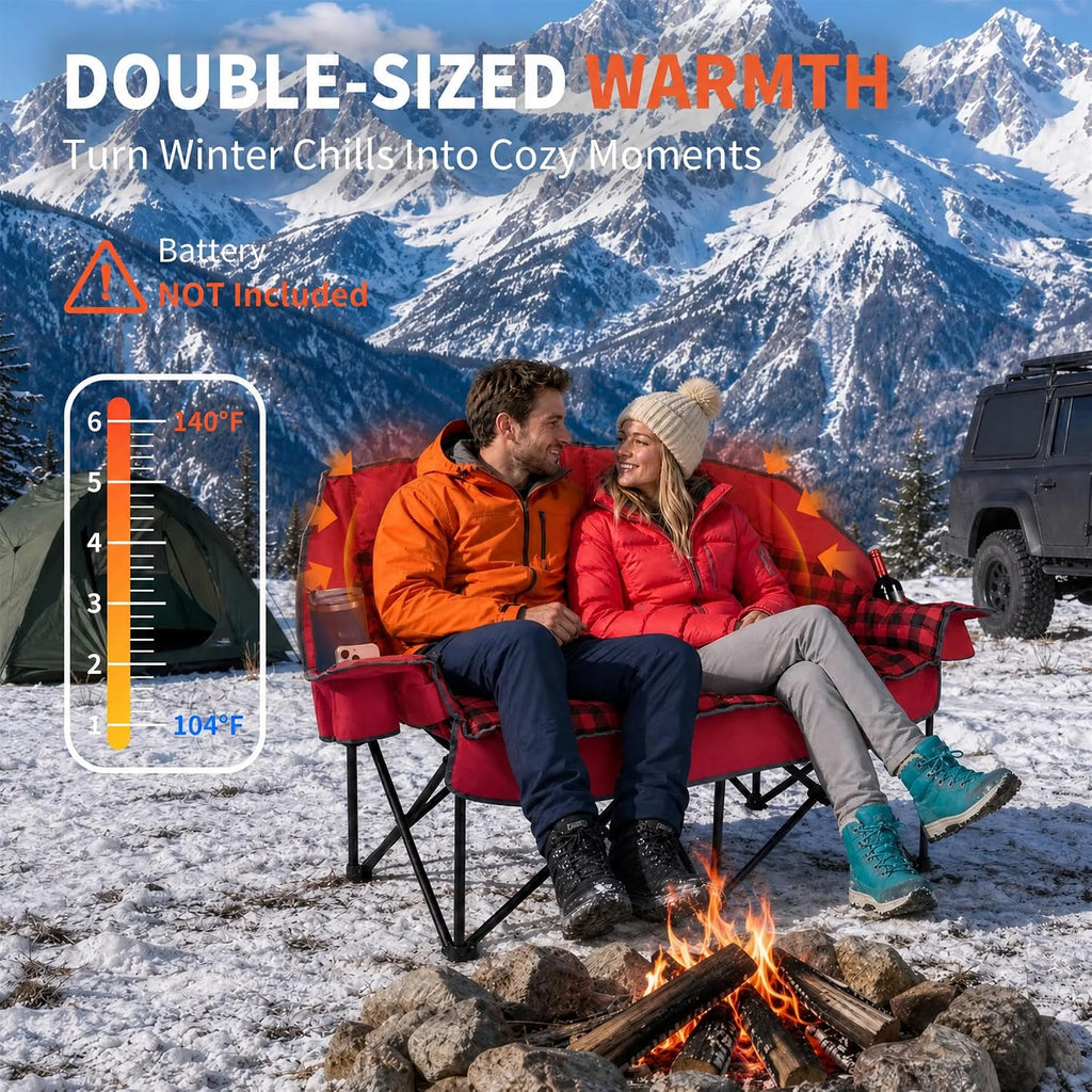 Heated Padded Double Camping Chair with 2 in 1 Carry Bag, 900LBS