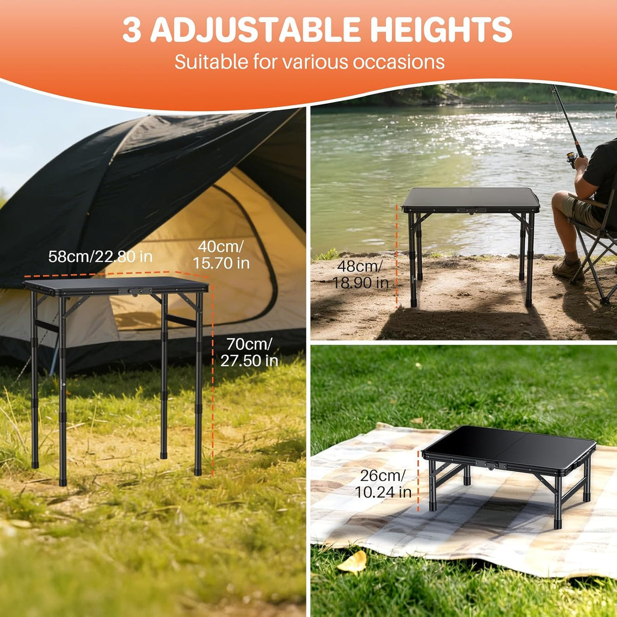 FUNYKICH Waterproof Camping Tables with Plastic Tabletop 22.8''x15.7''