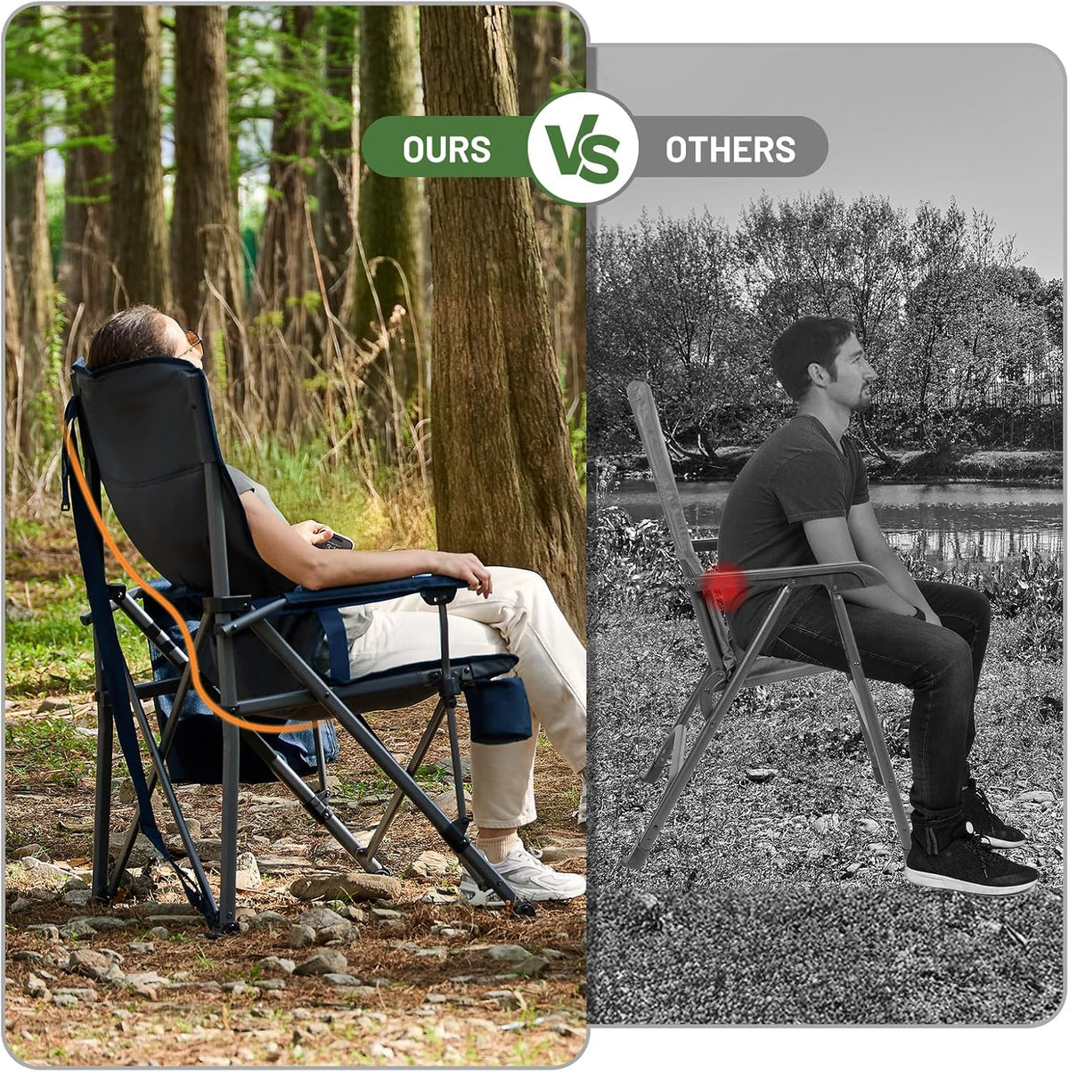 TIMBER RIDGE Oversized Folding Camping Chair with Lumbar Support Adjustable High Back Heavy Duty for Adults Support up to 500lbs with Cup Holder, Cooler Bag, Side Pocket, Blue