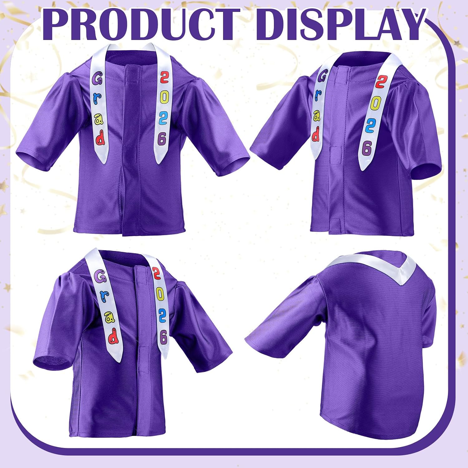 Chicingyou Small Dog Graduation Cap and Gown 2026 with Stole Washable Shirt and Hat Pet Graduation Gown Costume Outfit for Tiny Dog Little Cat Doll Clothes Holiday Halloween Costume Accessory(Purple)