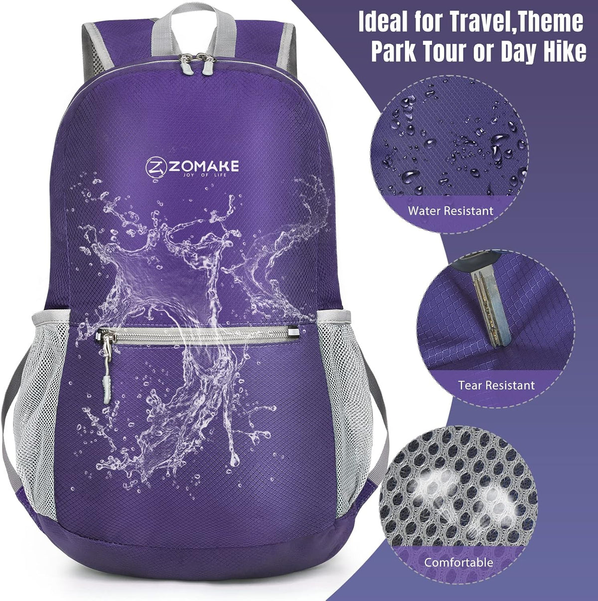 ZOMAKE Lightweight Packable Backpack, Foldable Small Travel Day Pack