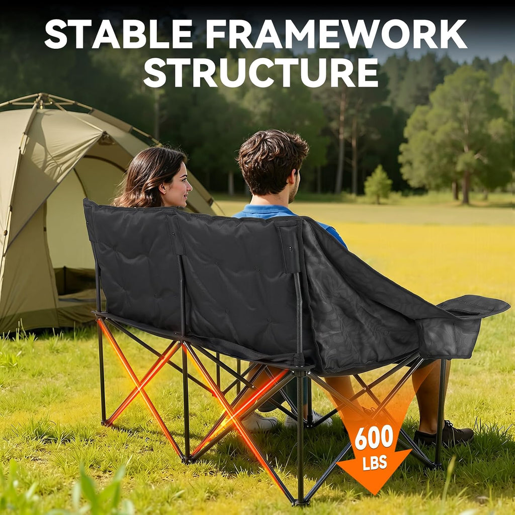 Oversized Double Camping Chair Padded Camping Chairs for Adults,Gray Leaves