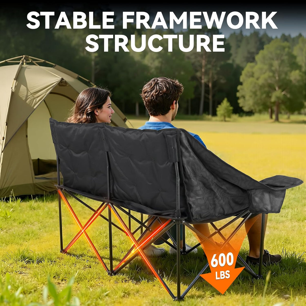 Oversized Double Camping Chair Padded Camping Chairs for Adults,Gray Leaves