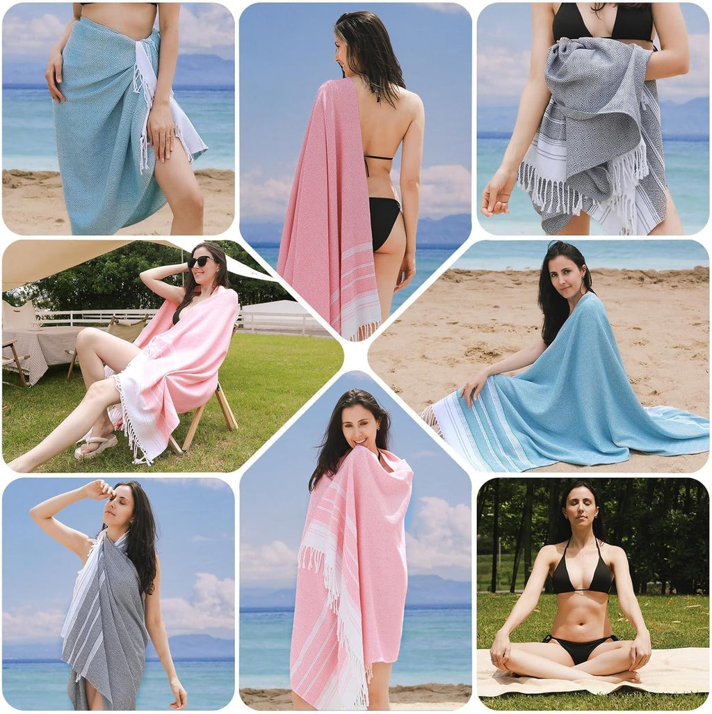 6 Packs Oversized Turkish Beach Towels Set Bulk Clearance Sand Free Pool Swim Bathroom Camp Large No Sand Towel Adults Travel Essentials Cruise Must Haves Accessories Vacation Stuff Green Yellow Set