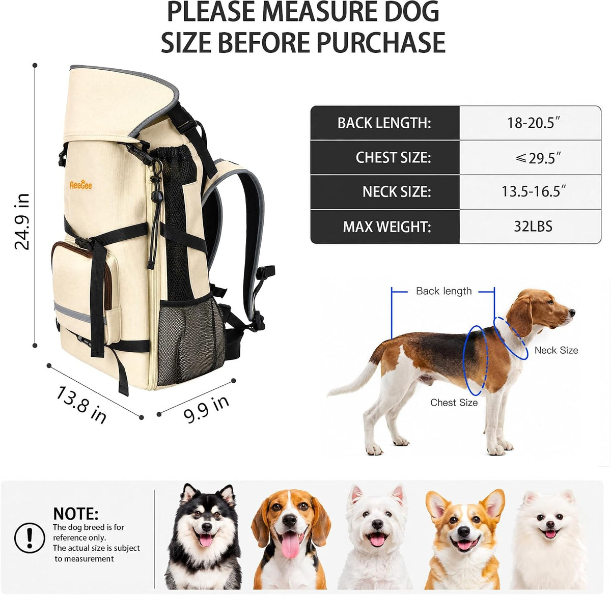 Waterproof 900D Nylon Dog Backpack Carrier for Medium Dogs Under 30 lb