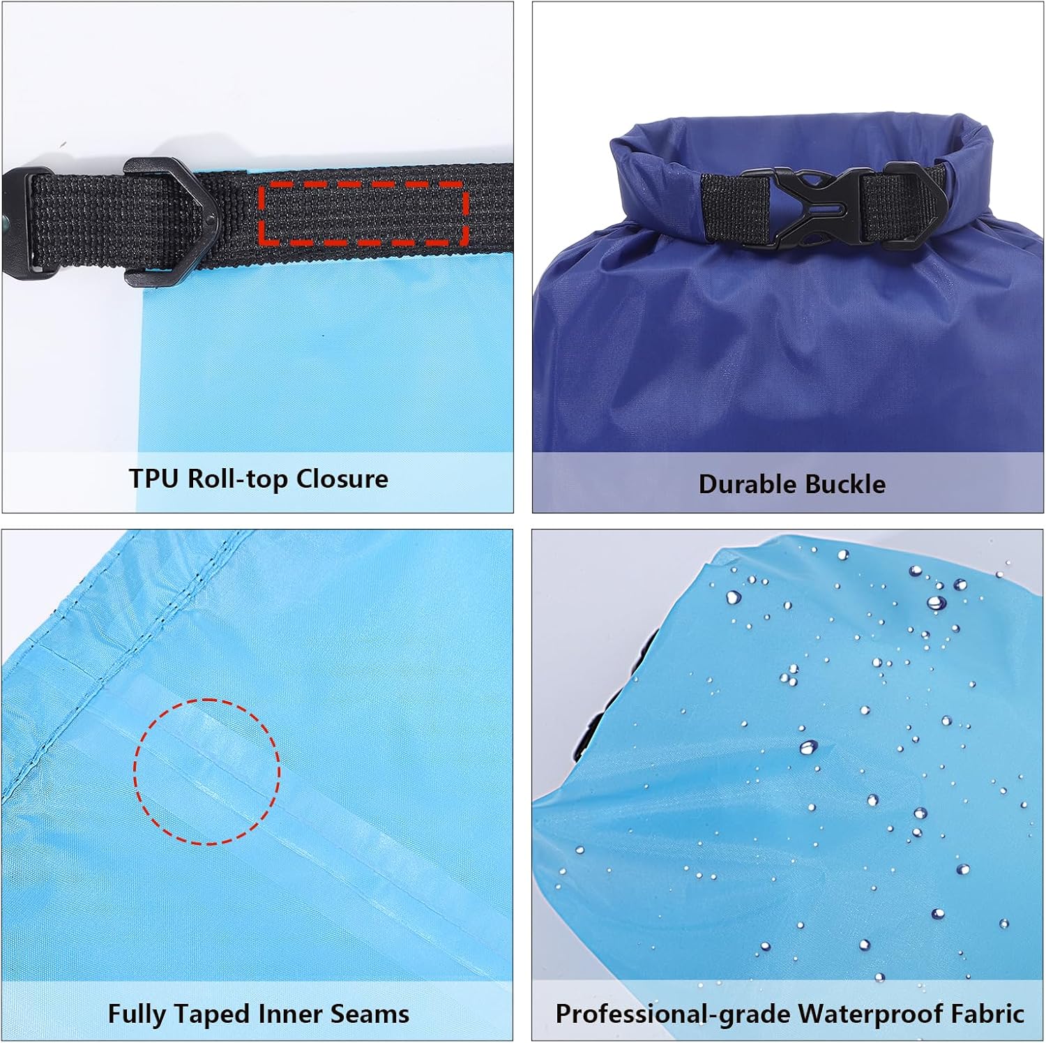 Pimoys Dry Bag, 6-Pack Ultralight Dry Sack, Outdoor Roll Top Drybags