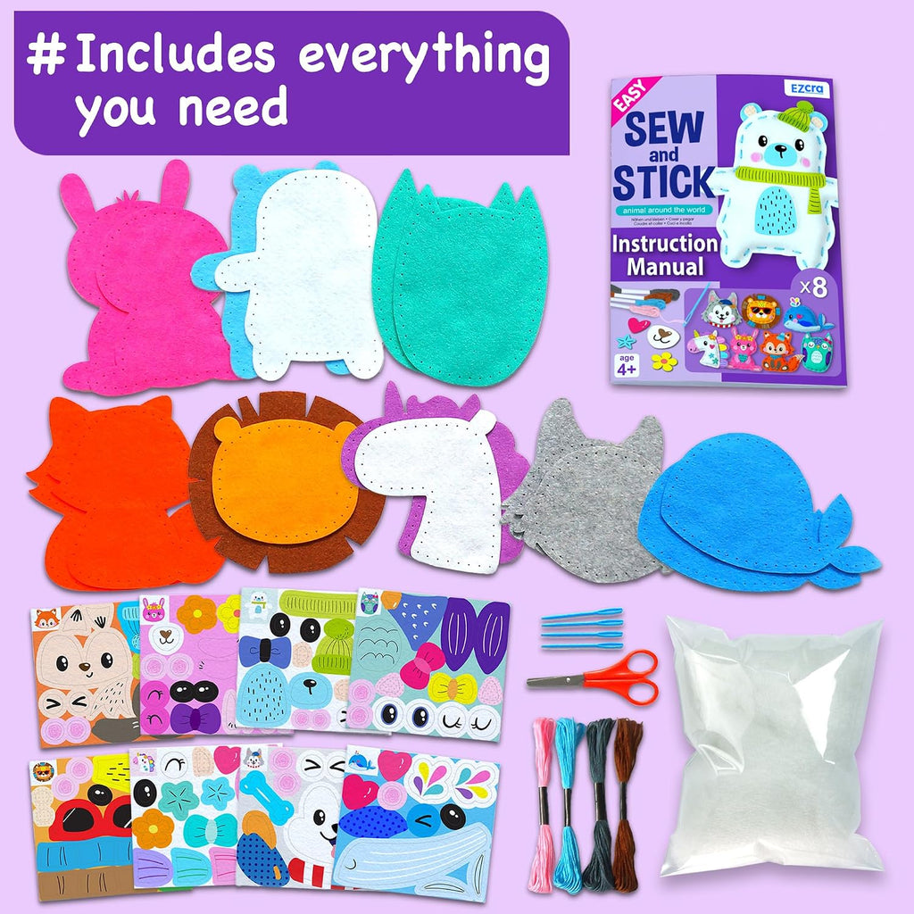 EZCRA Unicorn Sewing Kit for Kids Ages 4-8 - 8 Beginner Projects