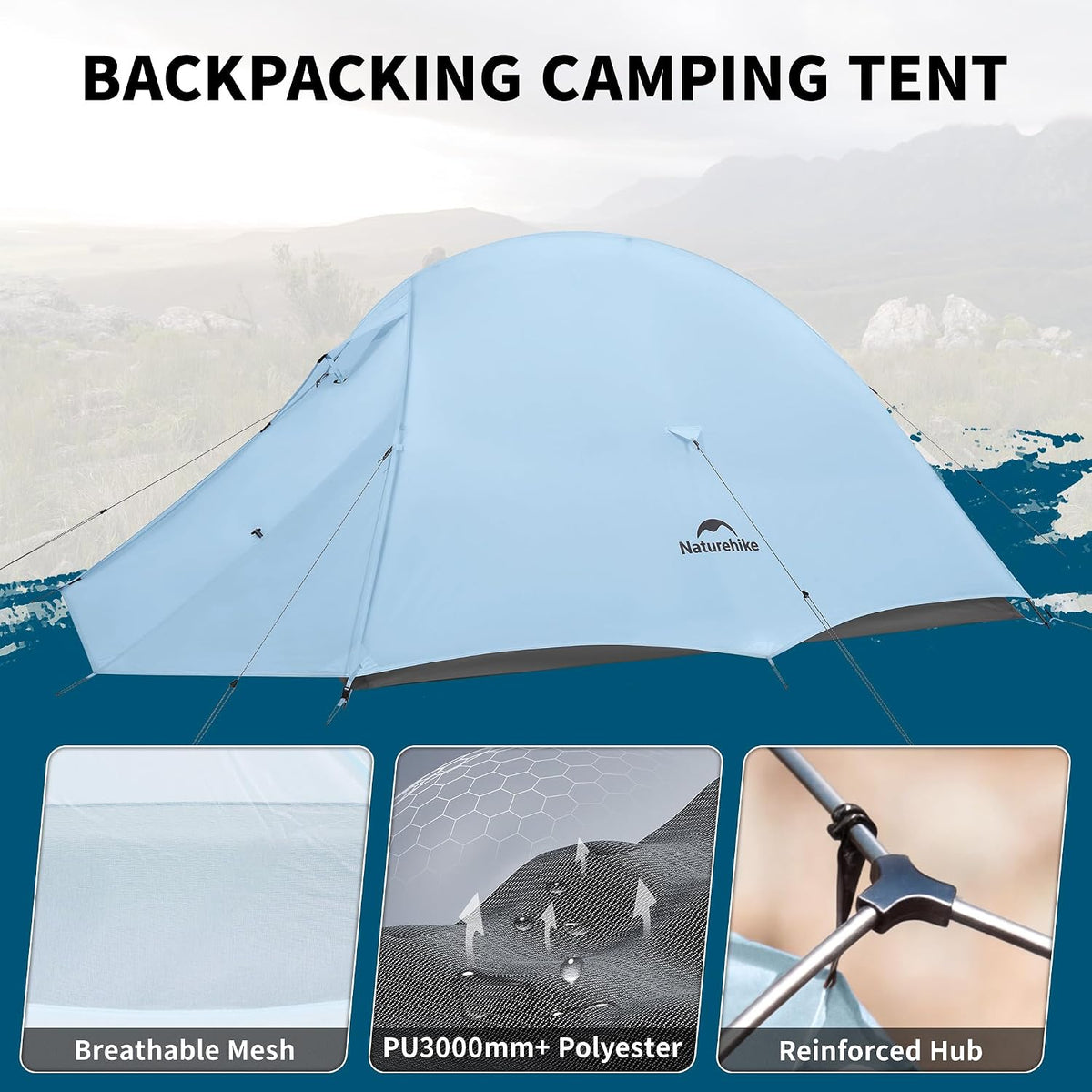 Naturehike Cloud-Up 2 Person Tent Lightweight Backpacking Tent with Footprint - Free Standing Ultralight Camping Hiking Backpack Tents Two Person Tent