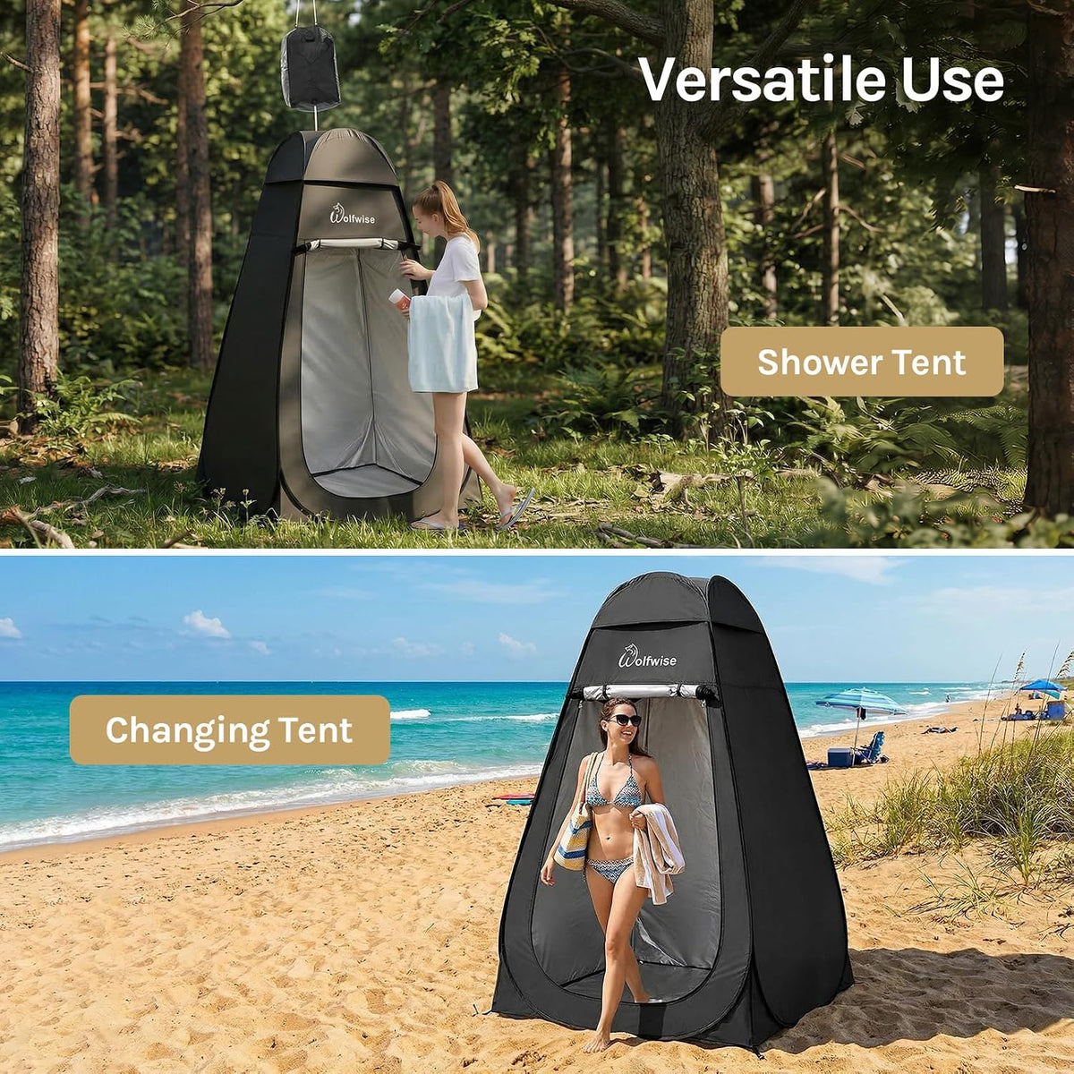 WolfWise PRO Pop Up Shower Tent with Silver Coated, Floor and Rain Fly