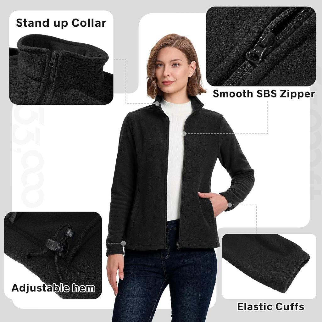 33,000ft Women's Polar Fleece Jacket Zip Up Lightweight Hiking Sweatshirt