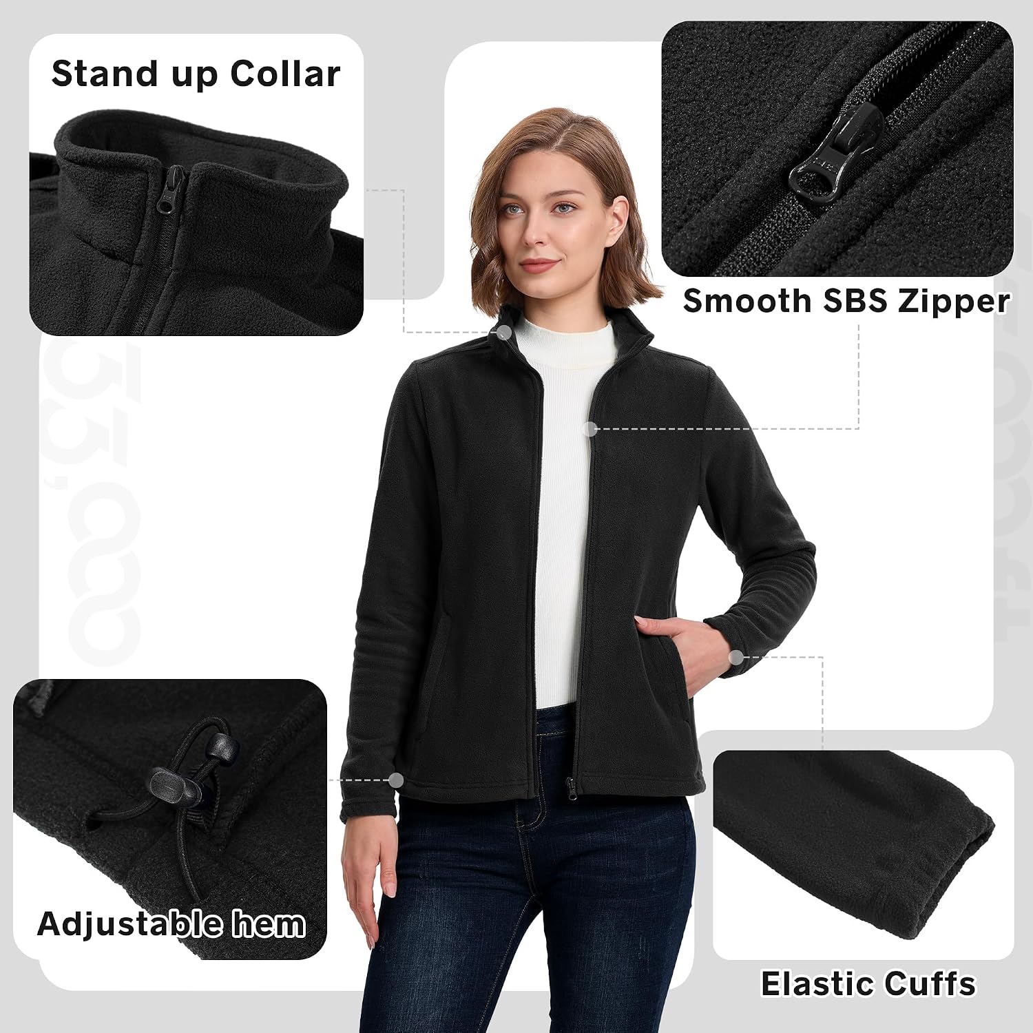 33,000ft Women's Polar Fleece Jacket Zip Up Lightweight Hiking Sweatshirt