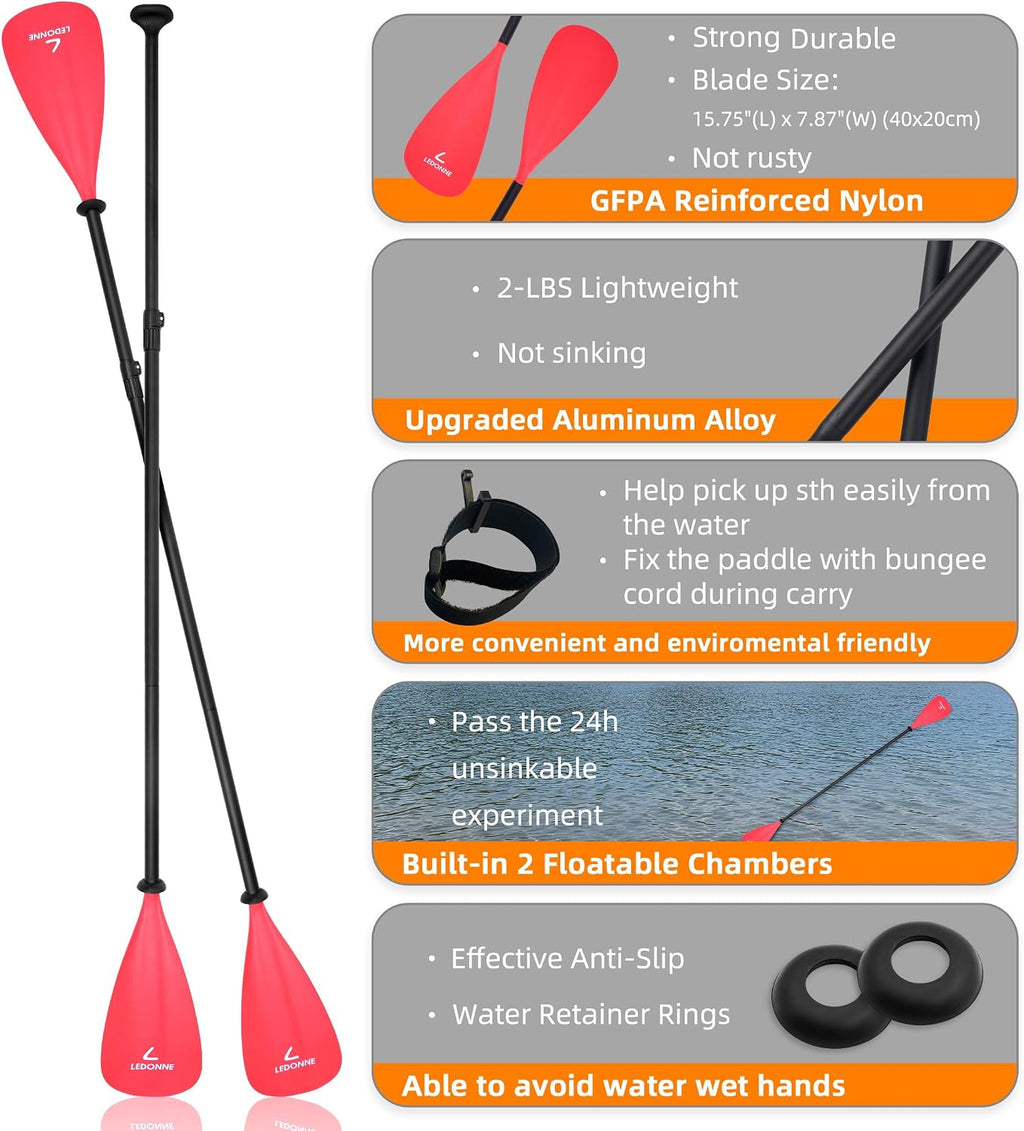 LEDONNE SUP Paddle 4-Piece Adjustable Stand Up Paddle Floating Lightweight Portable Kayak Paddle Paddleboard Oar with Aluminum Alloy Shaft, 2 Nylon Blades,3 Million Sets Per Year 500 Bought Monthly